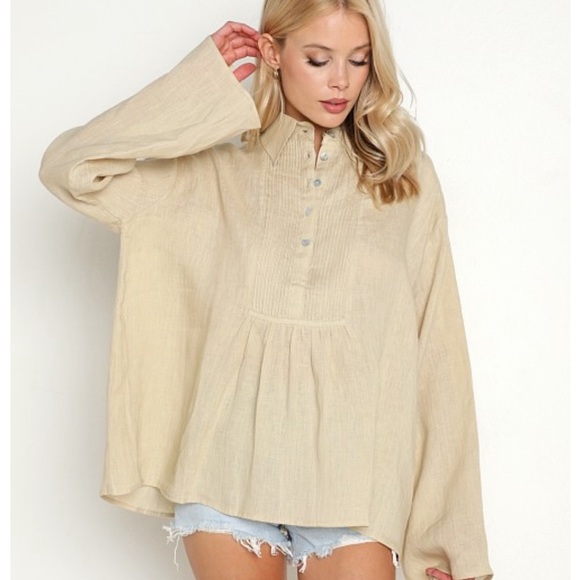 Kinga Csilla Mabel Blouse Oversized 100% Linen Shirt Sandstone Size Large - Picture 2 of 12